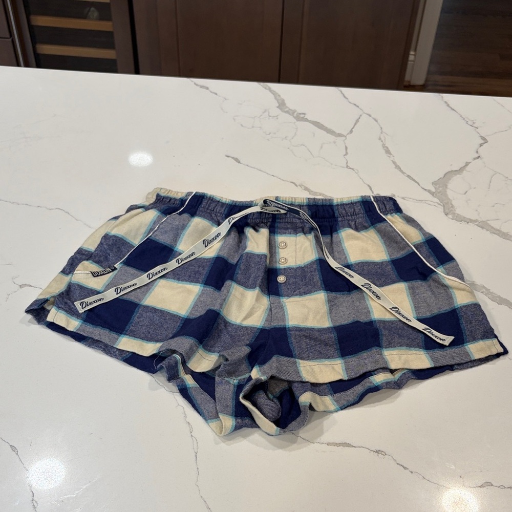 DIXXON Navy and Cream Plaid Flannel Pajama Shorts